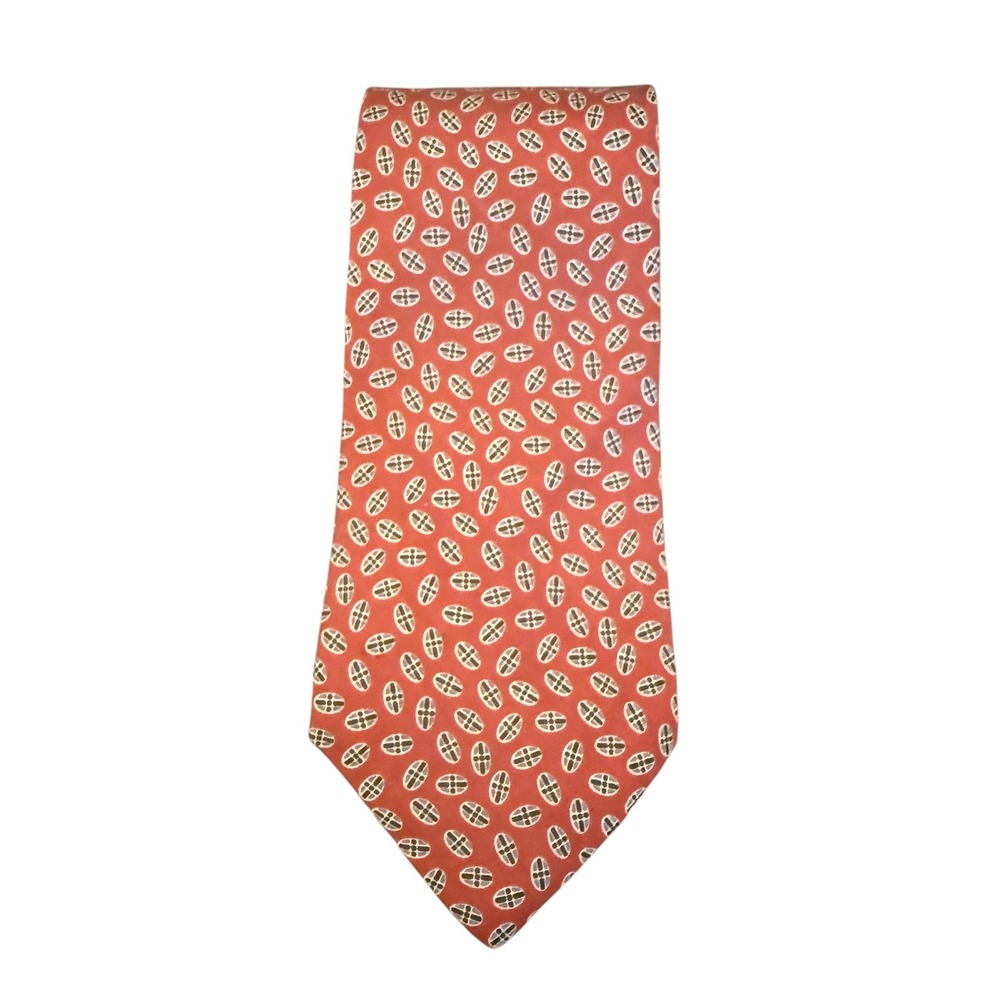 J.Crew 100% Silk Tie Coral Geometric Pattern‎ Men's Necktie Made in USA